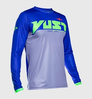 Camiseta para motocross Vust Exo Hexagon azul e cinza