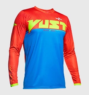 Camiseta para motocross Vust Exo Hexagon laranja e azul